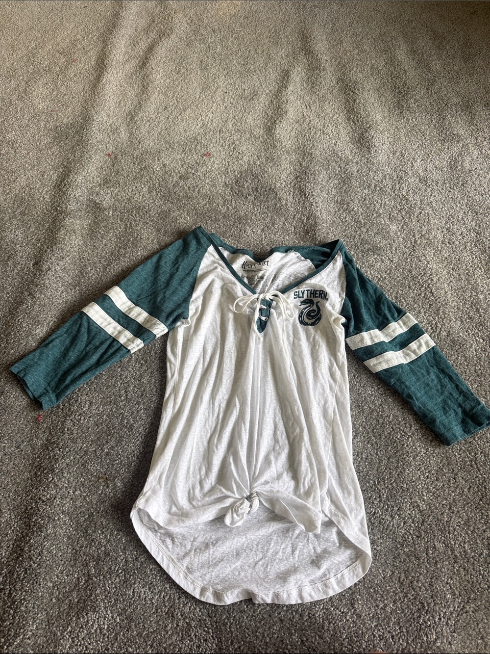 Slytherin Lace-Up Raglan Long-Sleeve Tee in White & Teal